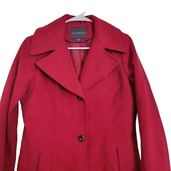 Covington Women's Red Poly/Rayon/Spandex Fleece Single Breasted Dress Coat - Picture 3 of 11